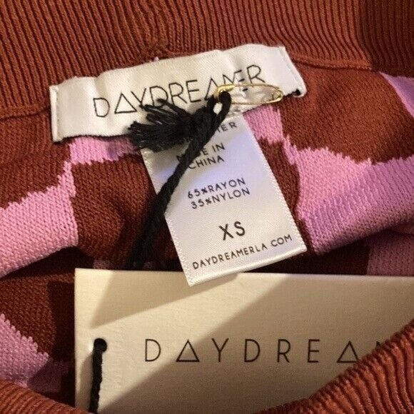 Daydreamer Free People Women’s XS Pink Wave Retro Checkered Boho Ankle Pants NWT - Picture 4 of 6